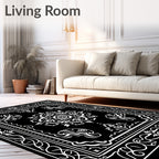 Black White Baroque Floral Medallion Rug