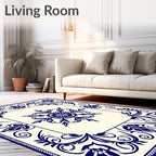 Navy Blue Floral Medallion Scrollwork Rug