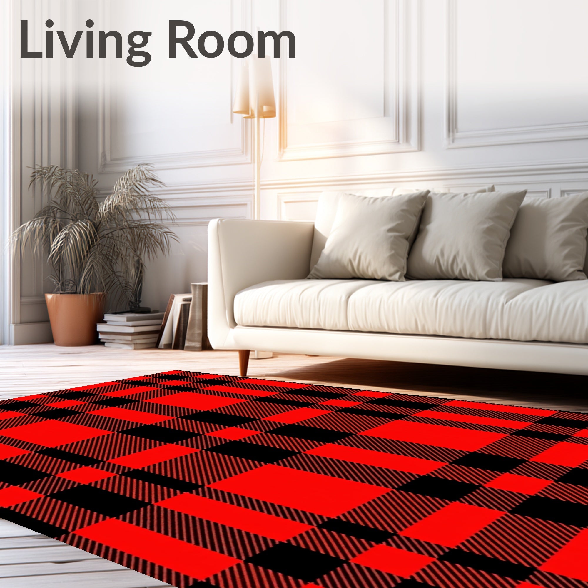 Bold Red Black Checked Plaid Rug
