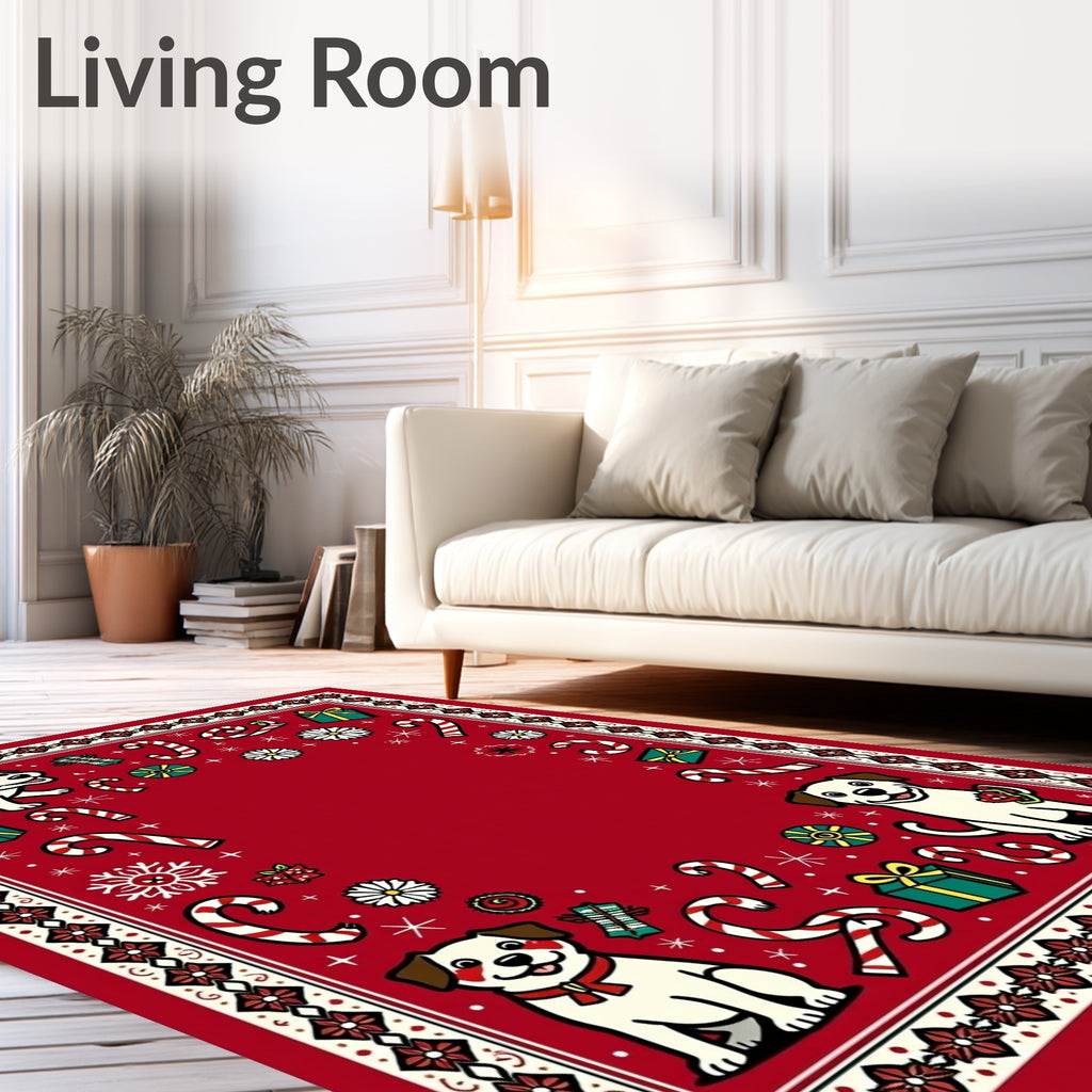 Red Merry Dogs Candy Canes Gifts Rug