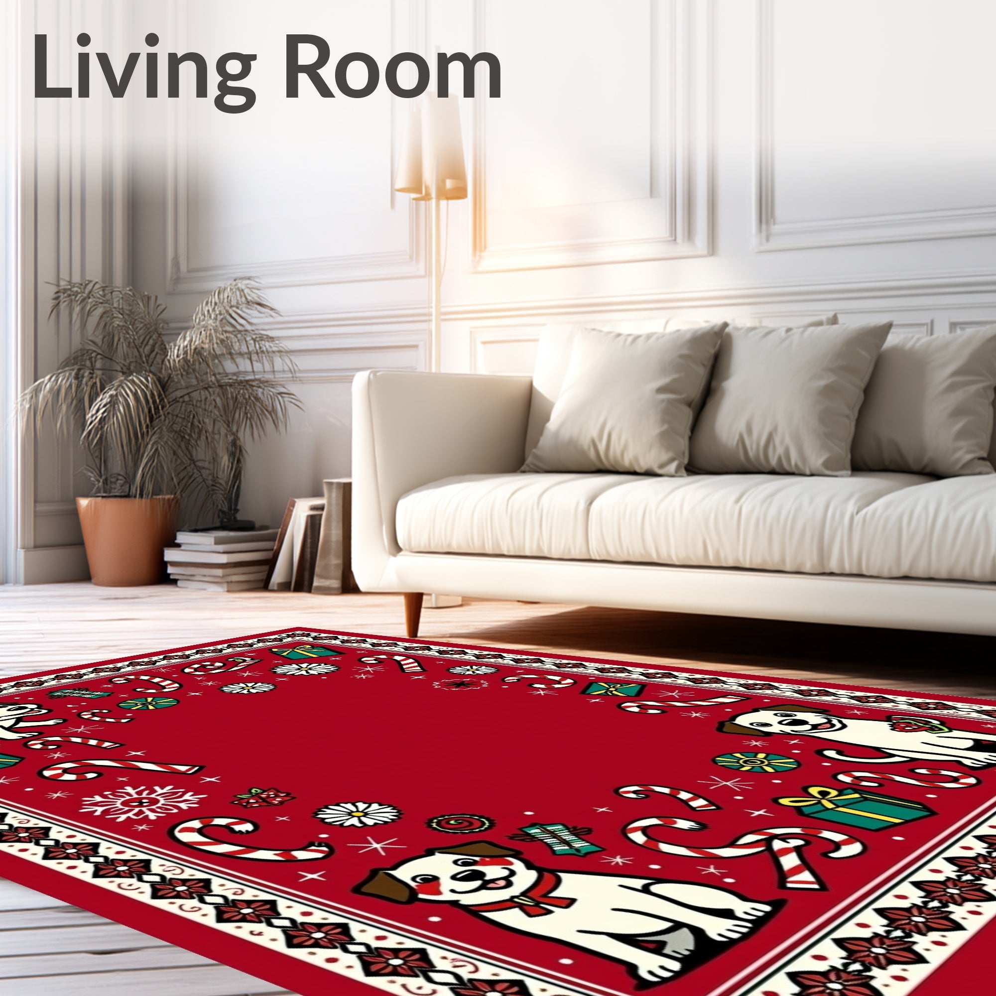 Red Merry Dogs Candy Canes Gifts Rug