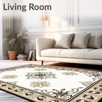 Cream and Black Medallion Border Rug