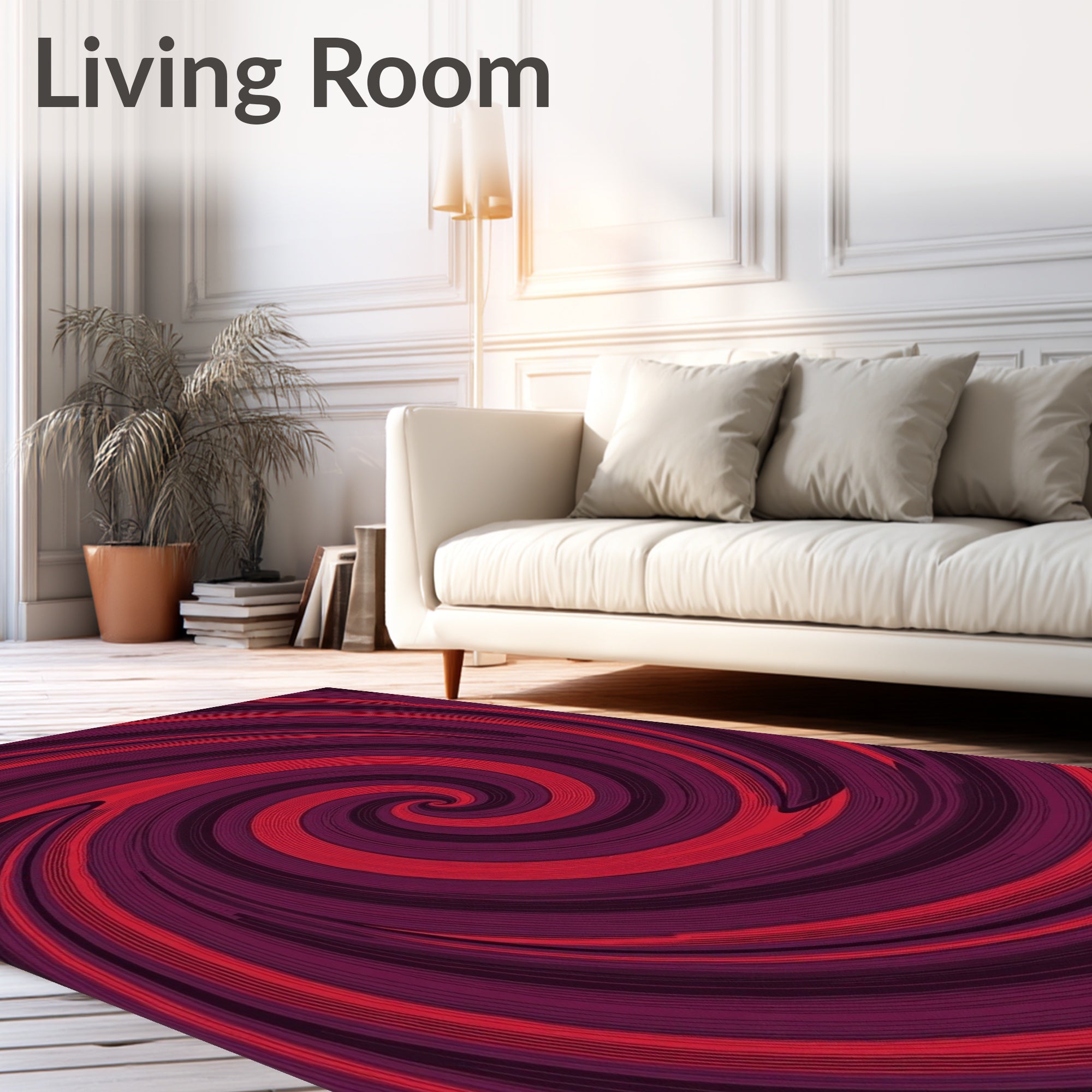 Crimson Red Spiral Swirl Rug