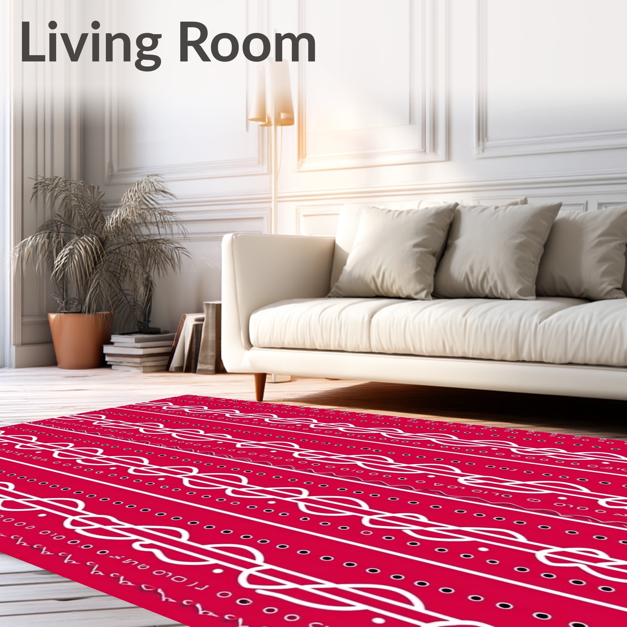 Crimson Ribbon Swirl Geometric Rug