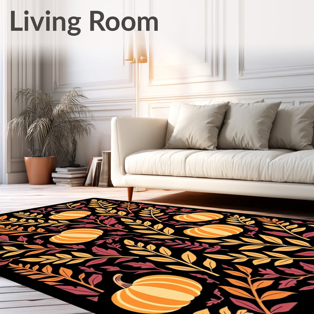 Autumn Pumpkin Leaf Garland Rug
