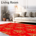 Golden Pine Tree Holiday Red Rug
