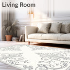 Ornate Gray Filigree Scrollwork Rug