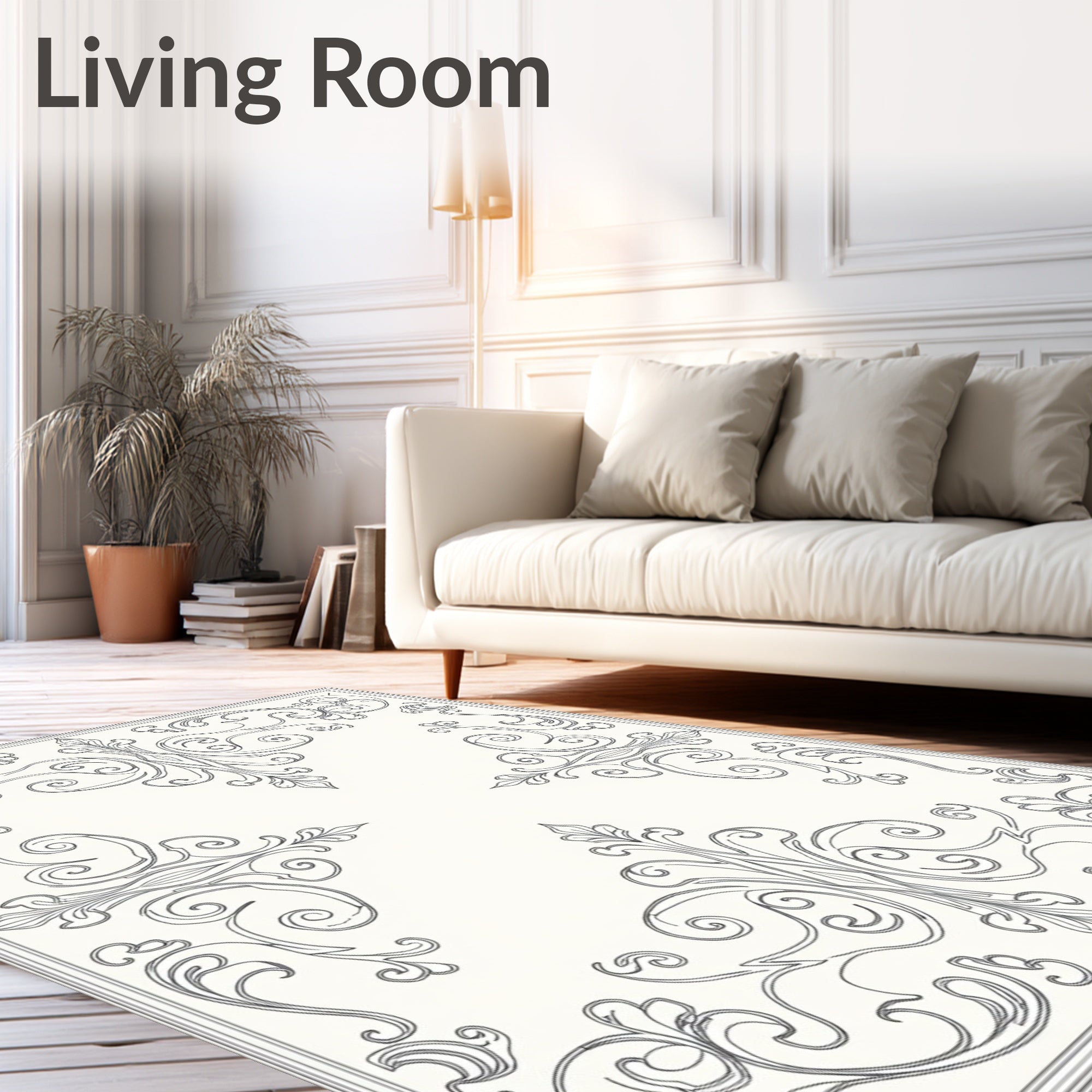 Ornate Gray Filigree Scrollwork Rug