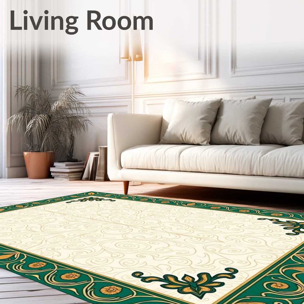 Emerald Gold Vintage Floral Scroll Rug