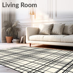 Classic Ivory Black Plaid Lines Rug