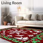 Festive Red Holly Snowflake Accent Rug