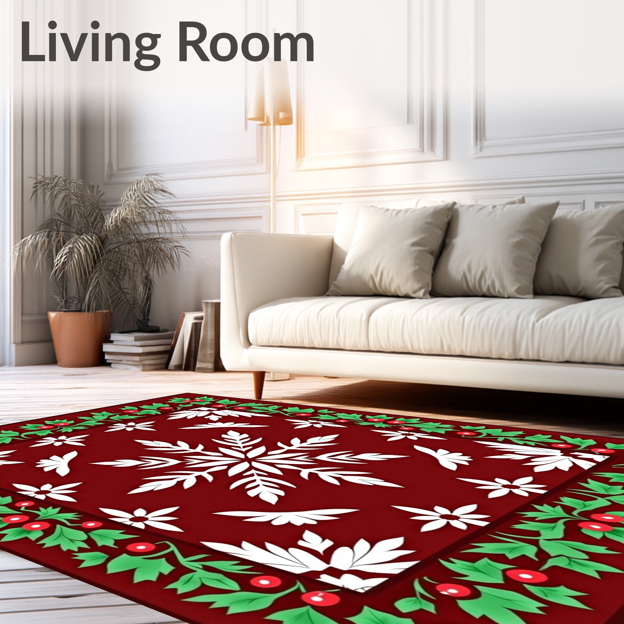 Festive Red Holly Snowflake Accent Rug