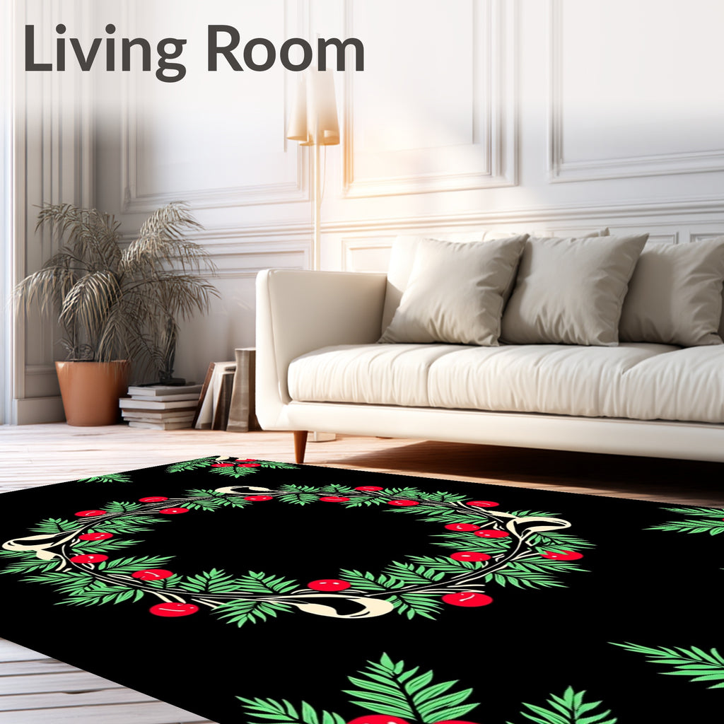 Festive Green Berry Laurel Ribbon Wreath Rug