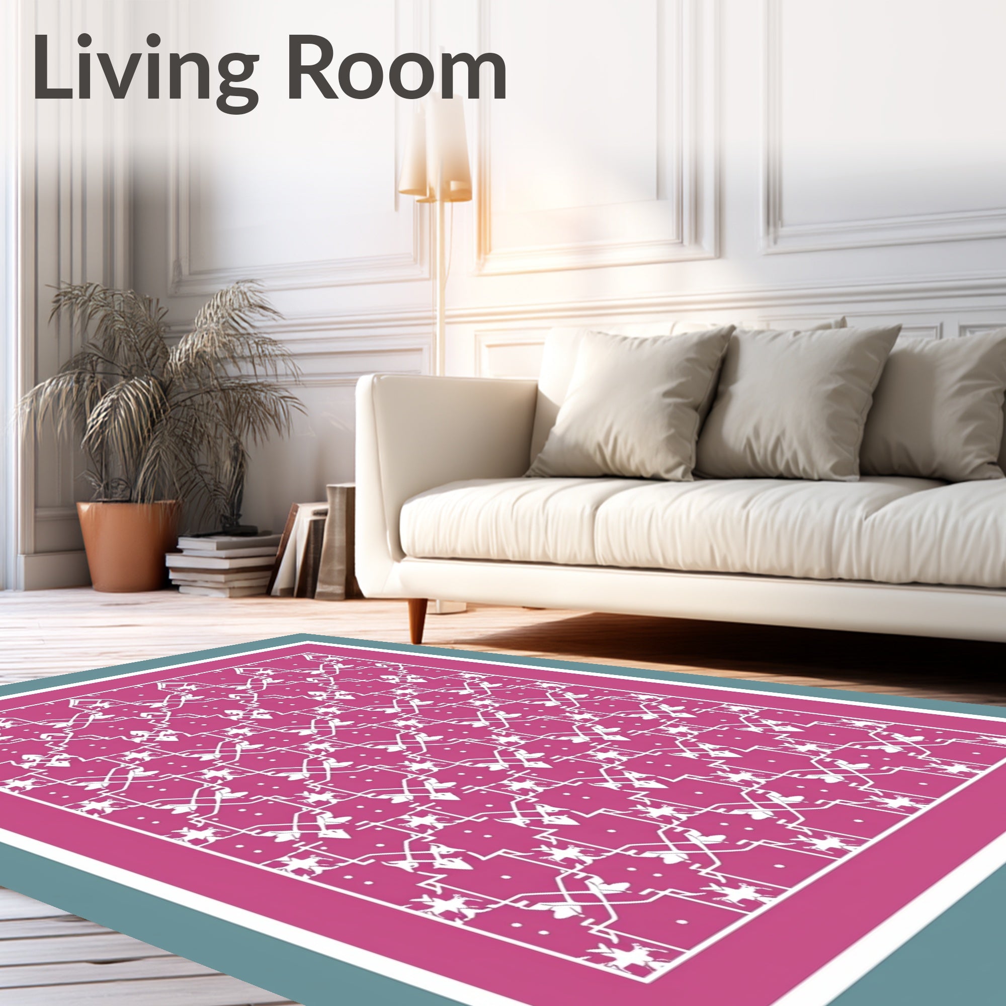 Vibrant Pink White Geometric Mandala Rug