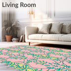 Pink Teal Yellow Botanical Vine Arrangement Rug