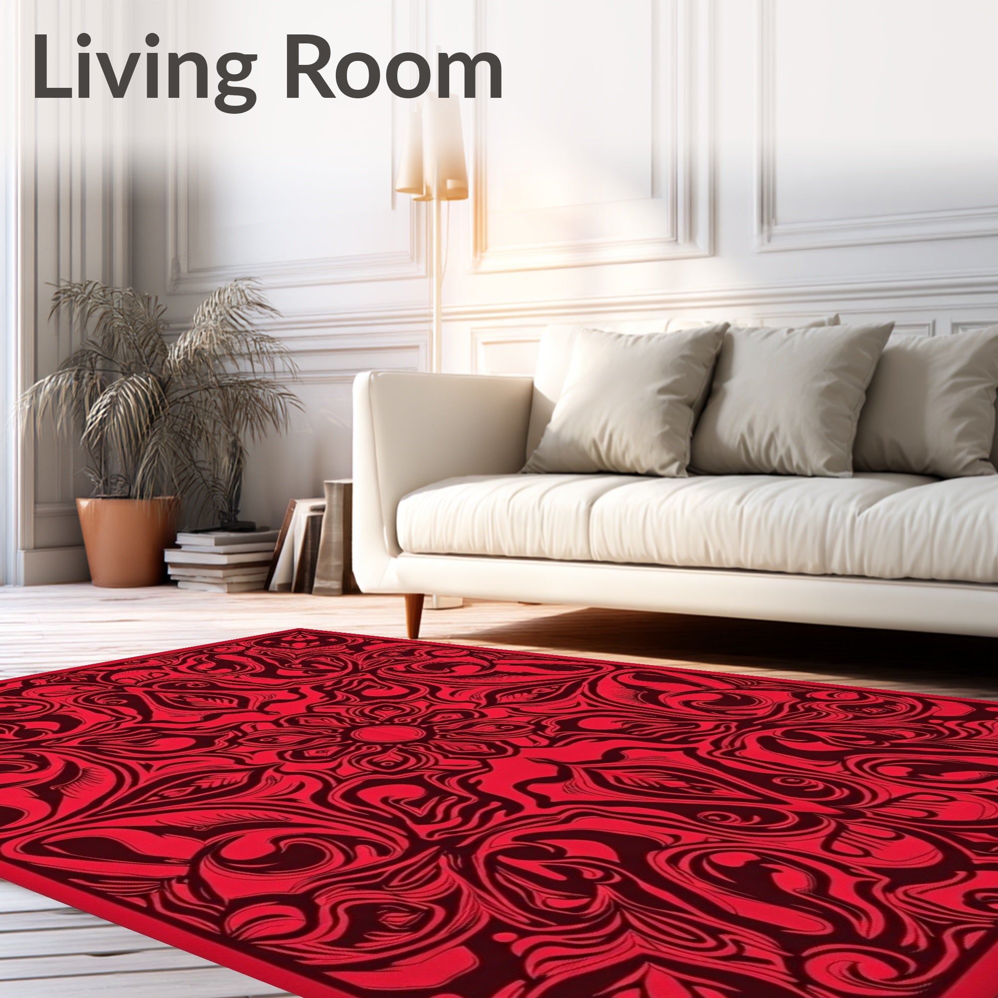 Bold Crimson Abstract Mandala Rug