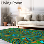Opulent Teal Peacock Feather Art Rug