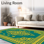 Emerald Teal Golden Floral Medallion Rug