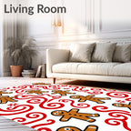 Whimsical Gingerbread Man Swirl Red Rug