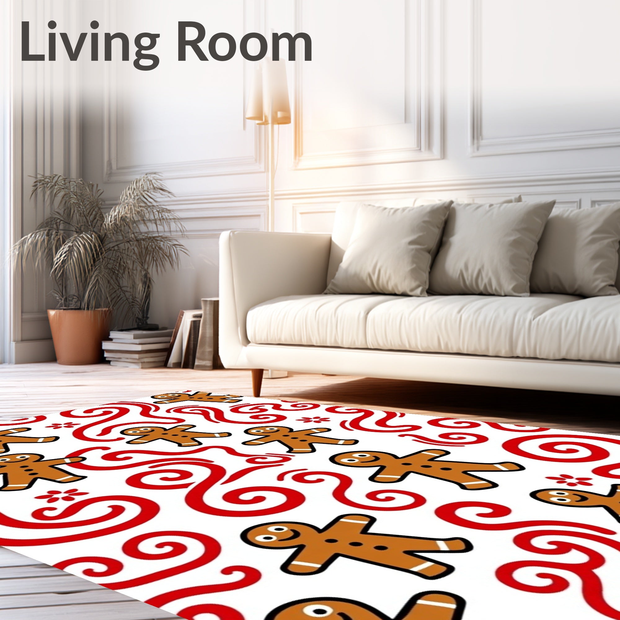 Whimsical Gingerbread Man Swirl Red Rug