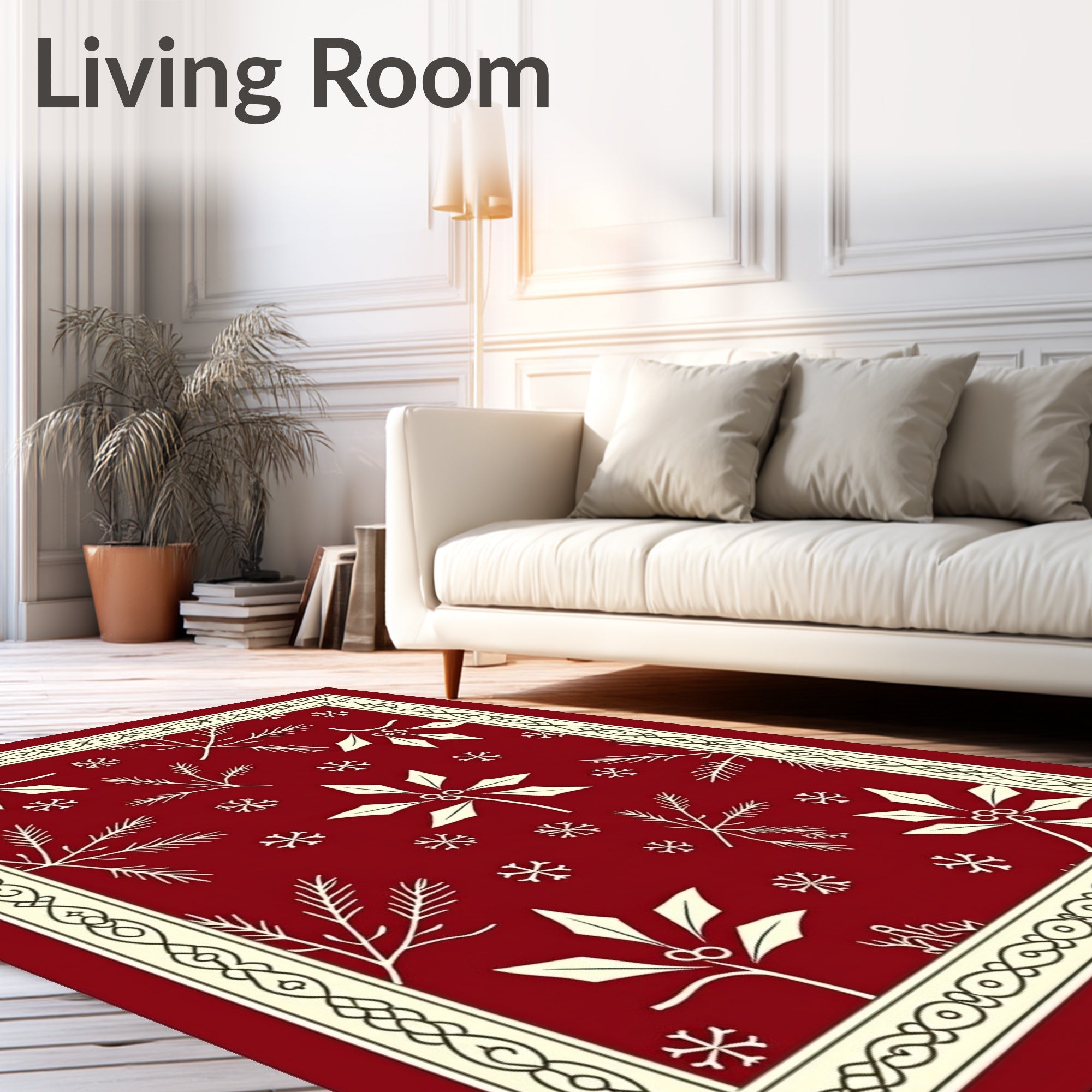 Crimson Winter Holly Snowflake Medallion Rug