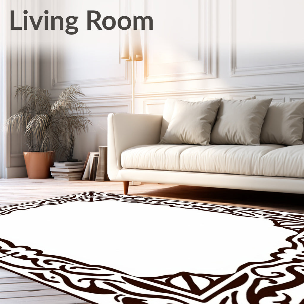 Dark Brown Ornamental Flourish Frame Rug
