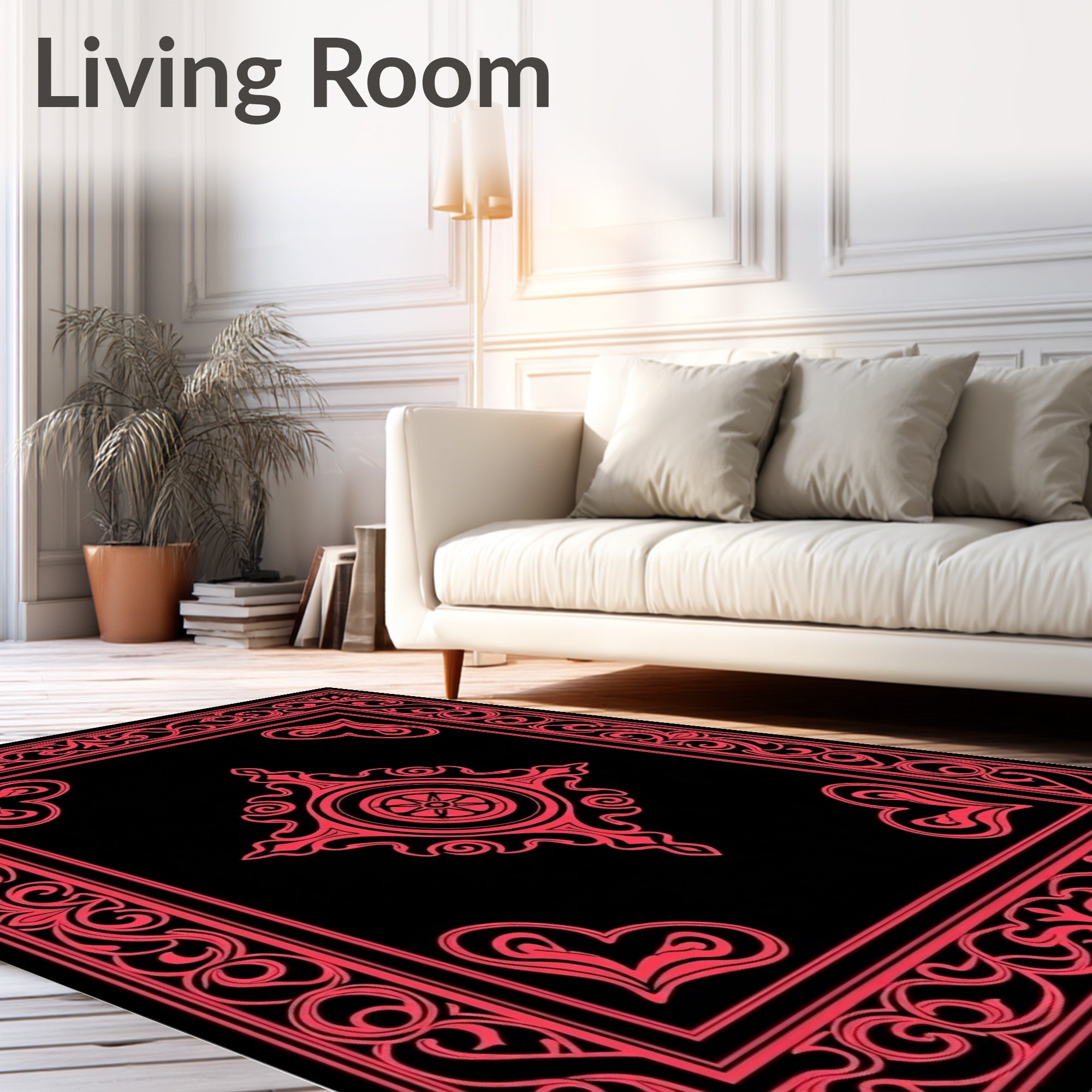 Crimson Filigree Scrollwork Medallion Rug