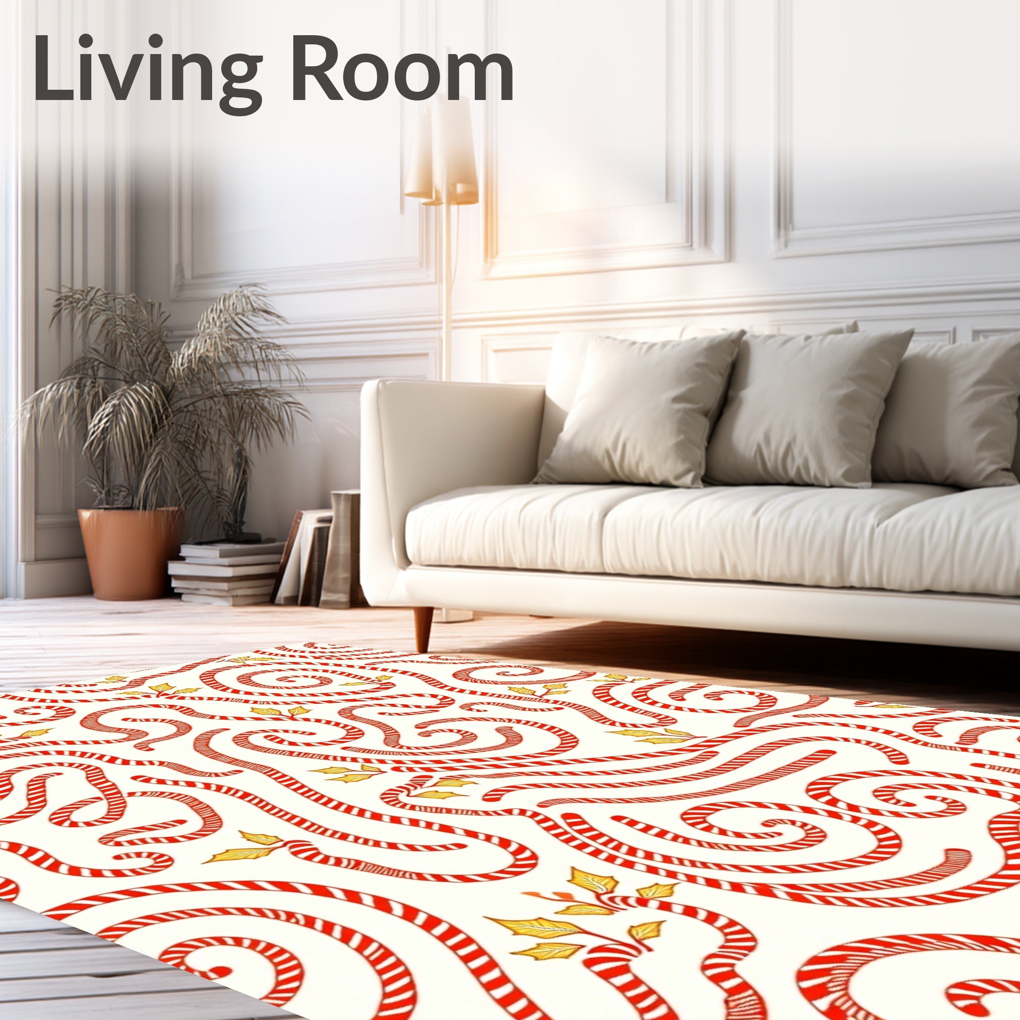 Festive Red White Candy Cane Swirls Rug