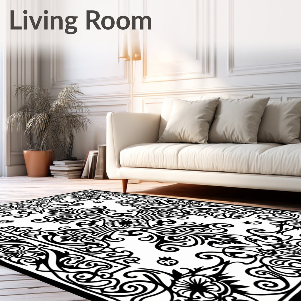 Monochromatic Ornate Scroll Floral Medallion Rug