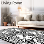 Monochromatic Ornate Scroll Floral Medallion Rug
