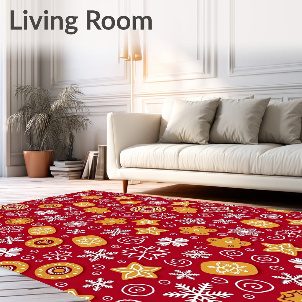 Holiday Red Gingerbread Snowflake Charm Rug