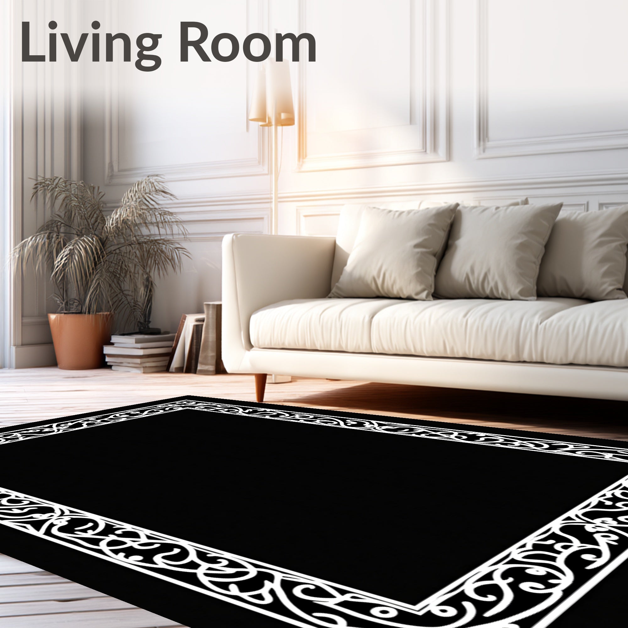 White Organic Flourish Border Rug