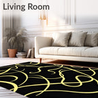 Golden Swirls on Black Canvas Rug