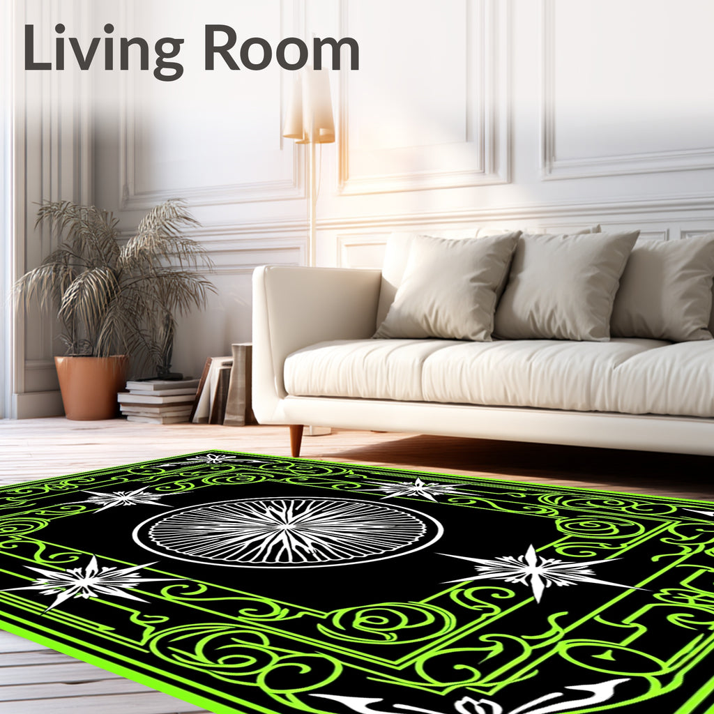 Neon Green Outline Starburst Mandala Rug