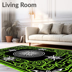 Neon Green Outline Starburst Mandala Rug
