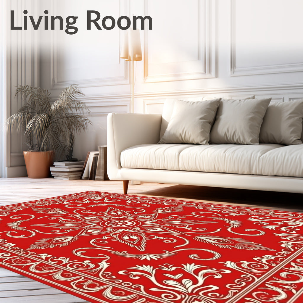 Crimson Floral Medallion Intricate Rug