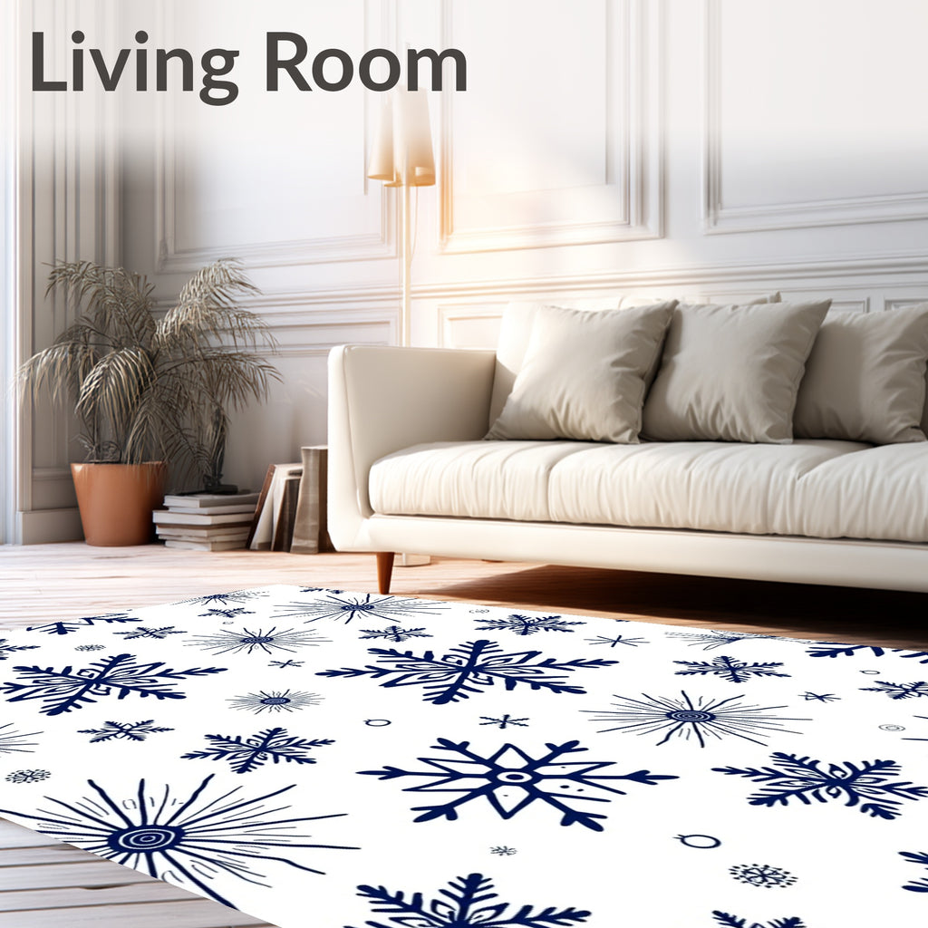 Dark Blue Snowflakes Winter Whimsy Rug