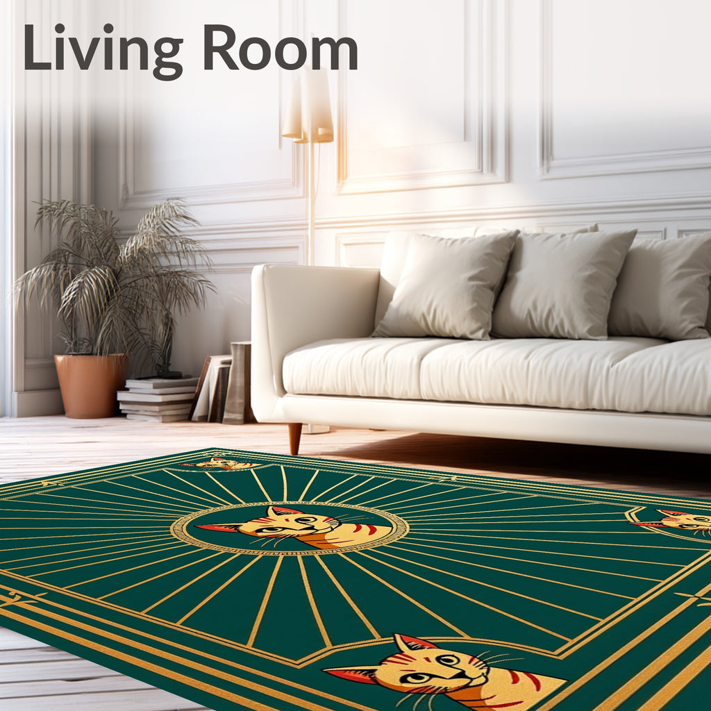 Golden Cat Sunburst Art Deco Rug