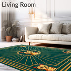 Golden Cat Sunburst Art Deco Rug