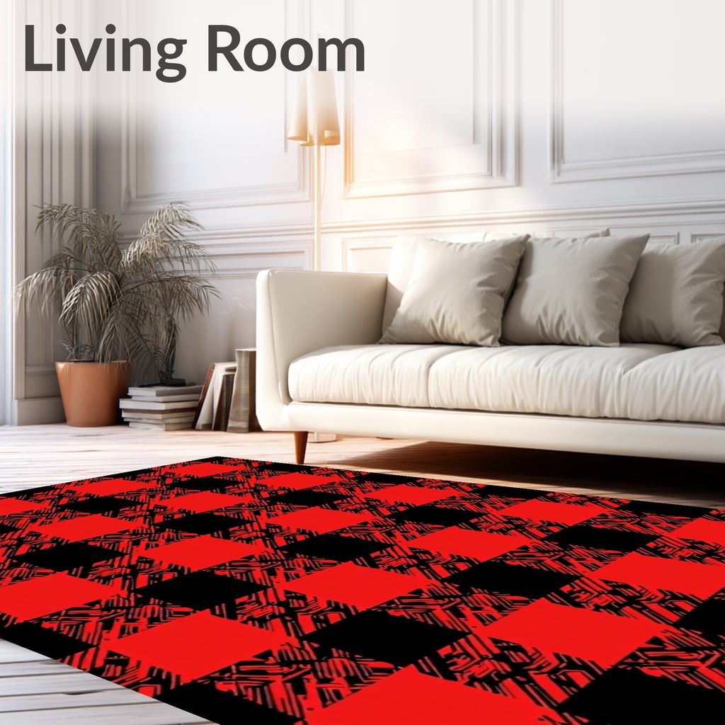 Red Black Circuit Buffalo Check Rug