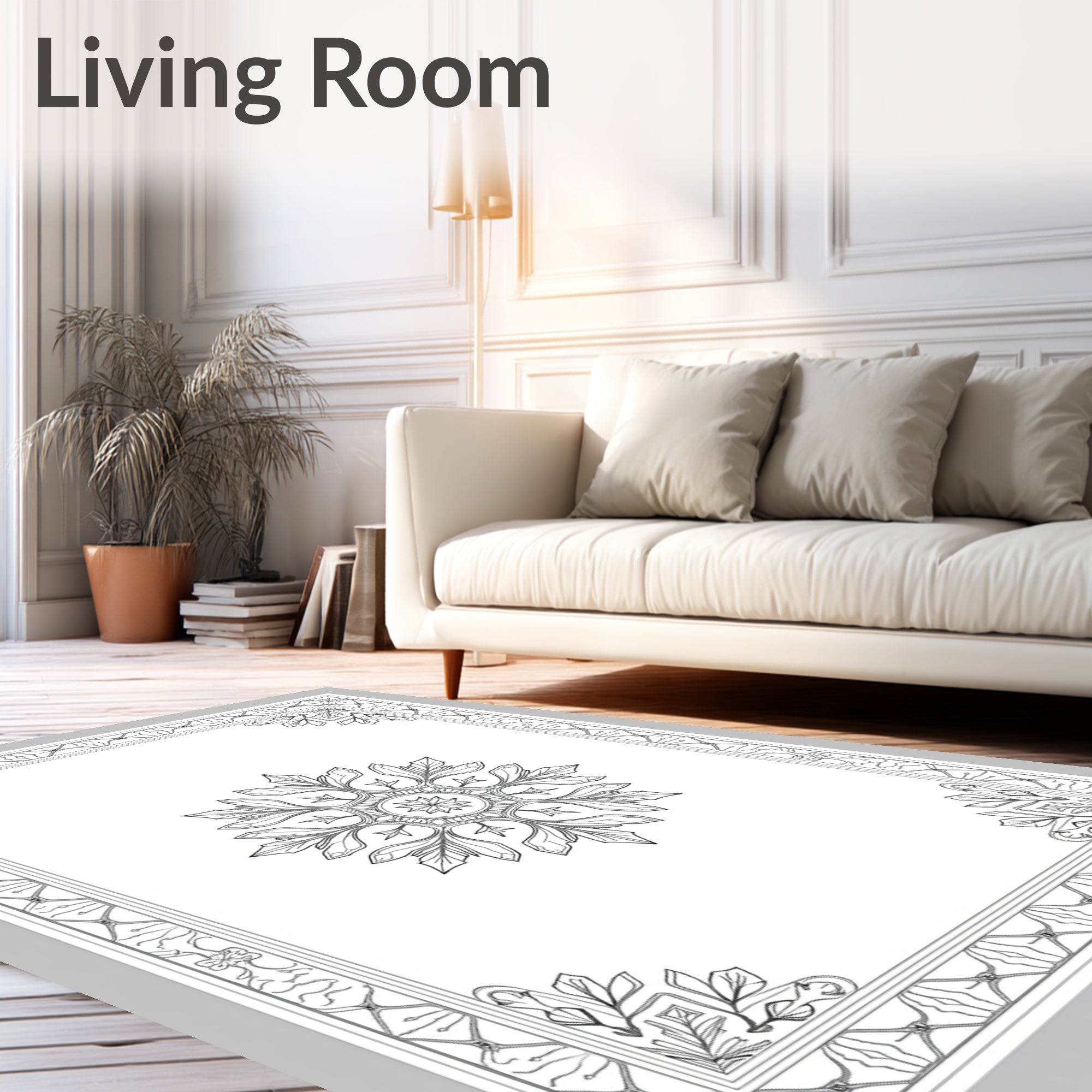 Ornate Floral Mandala With Border Rug