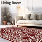 Crimson White Interlocking Geometric Fabric Rug