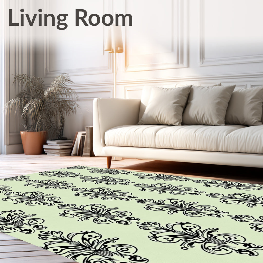Black Vintage Damask Scrollwork Medallion Rug
