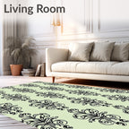 Black Vintage Damask Scrollwork Medallion Rug