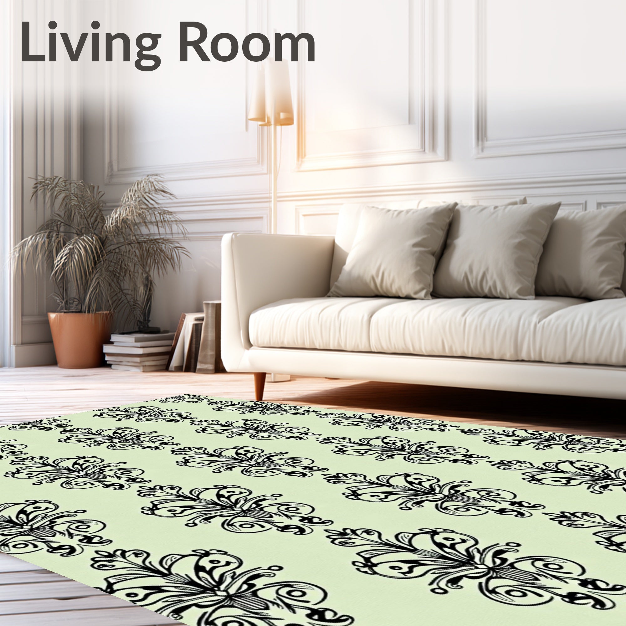 Black Vintage Damask Scrollwork Medallion Rug