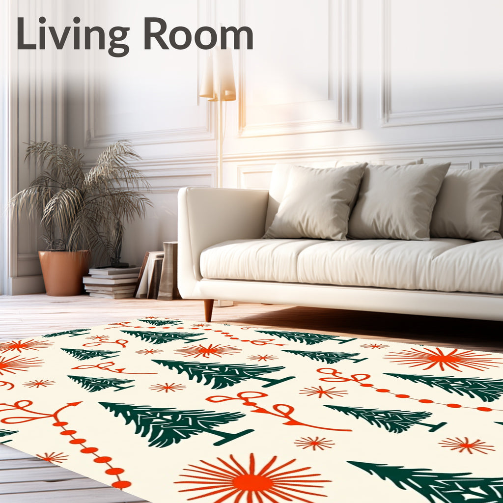 Forest Green Pine Tree Holiday Garland Rug
