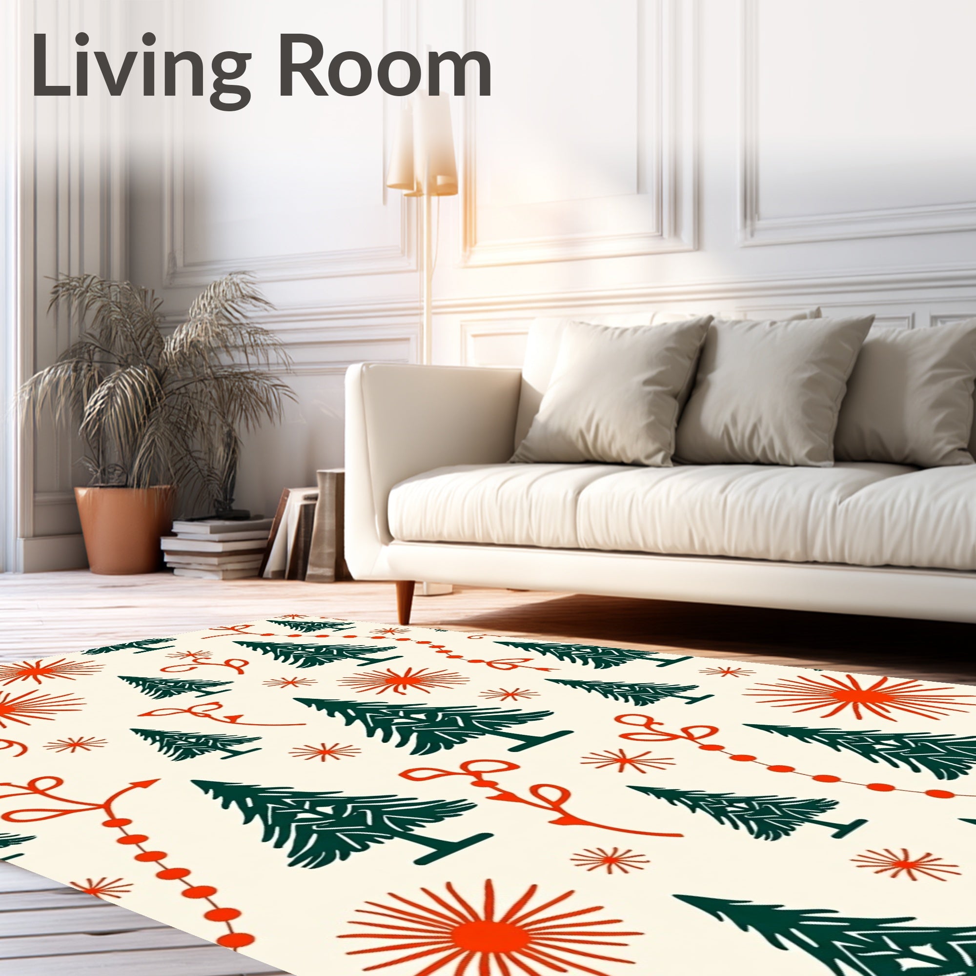 Forest Green Pine Tree Holiday Garland Rug