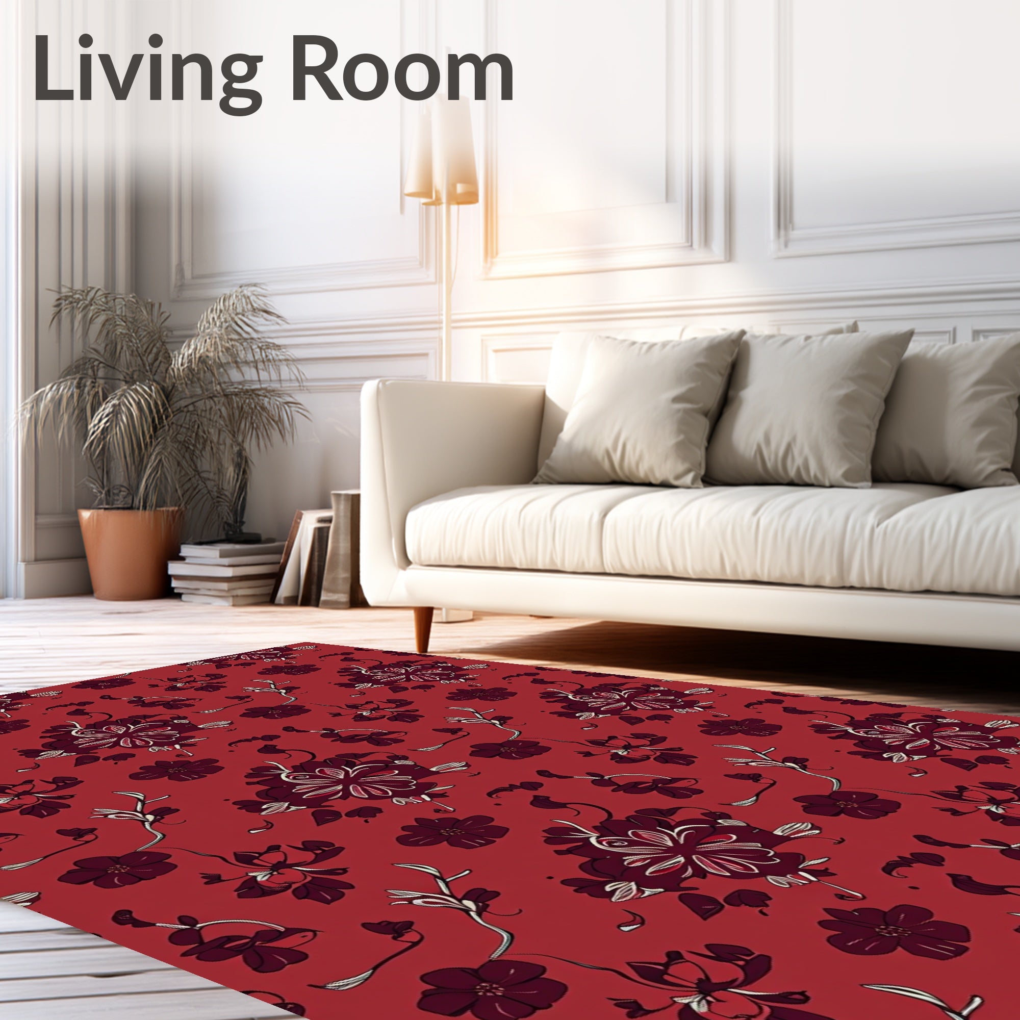 Crimson Dark Floral Vines Rug