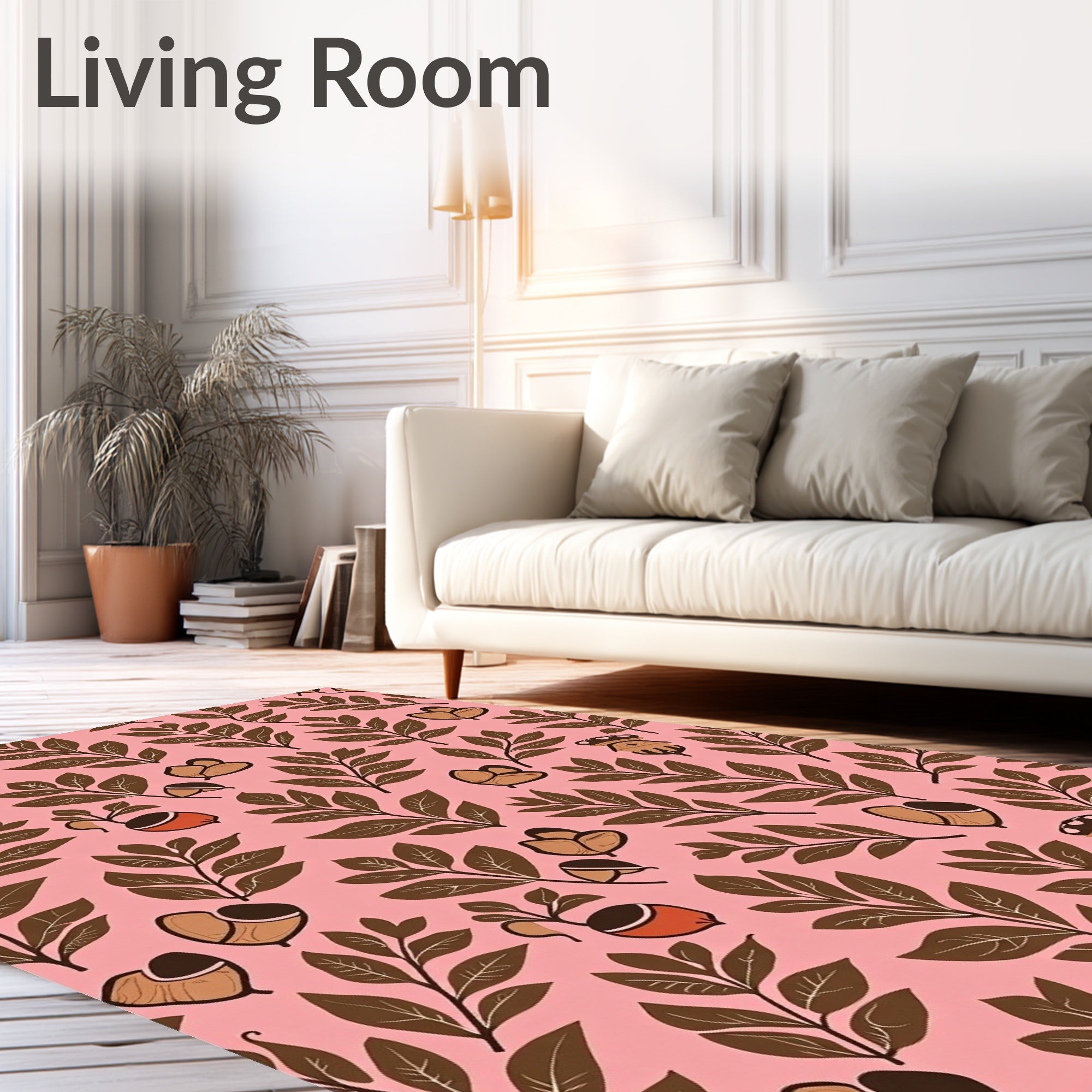 Brown Acorn Foliage On Pink Background Rug