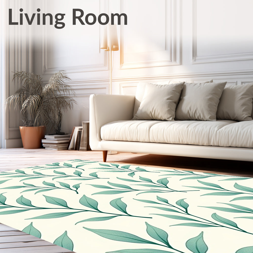 Coastal Teal Leaf Sprig Rug